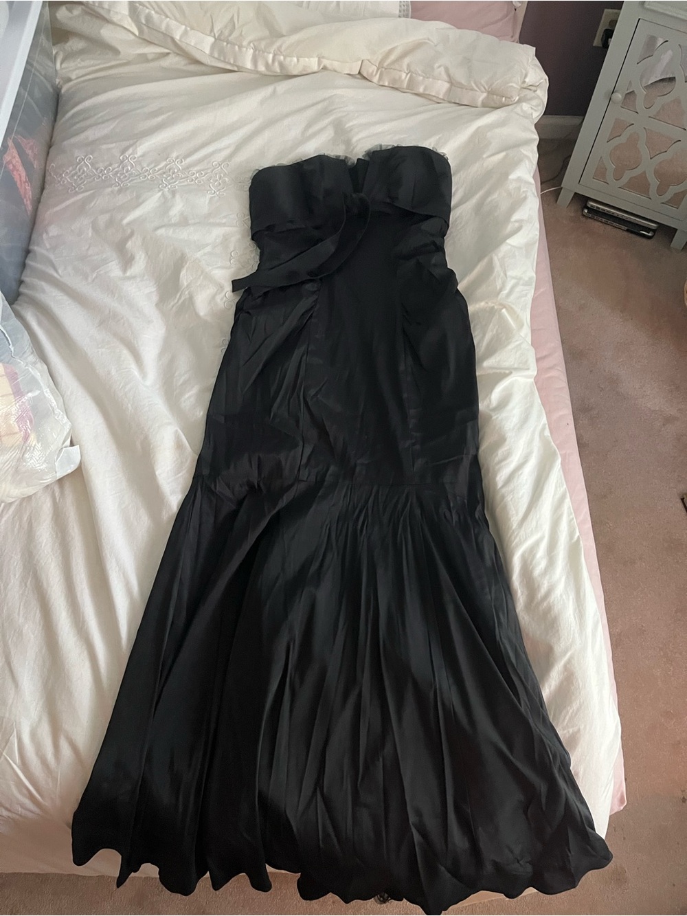 Strapless Black Satin Evening Dress